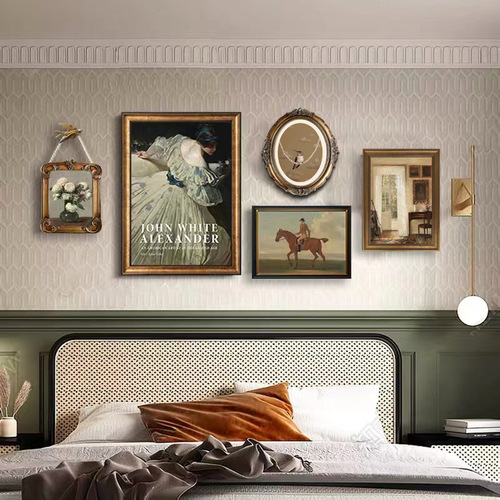 Vintage living room set wall painting, niche art wall murals, American-style sofa background wall decoration, light luxury French painting