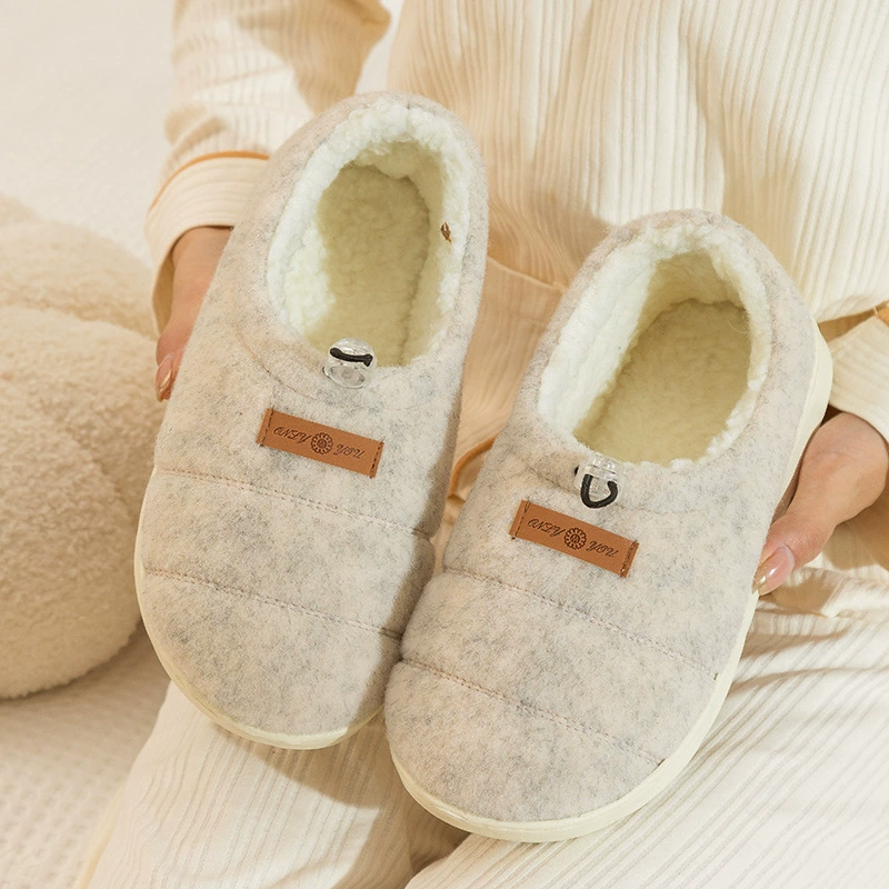 Осенне-зимние новые хлопковые тапочки из овечьей шерсти толстые теплые войлочные хлопковые тапочки теплые ножки артефакт оптом нескользящая обувь с эластичной пряжкой