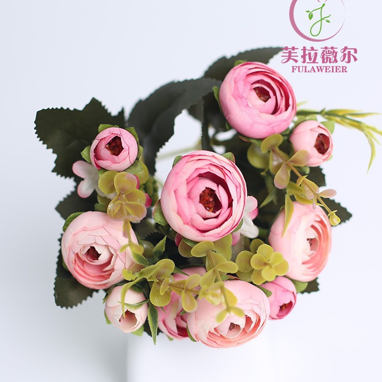 10 brotes de té chino flor artificial Flor de seda té Rosa pequeña bolsa de té fondo de la boda salón decoración ramo de flores