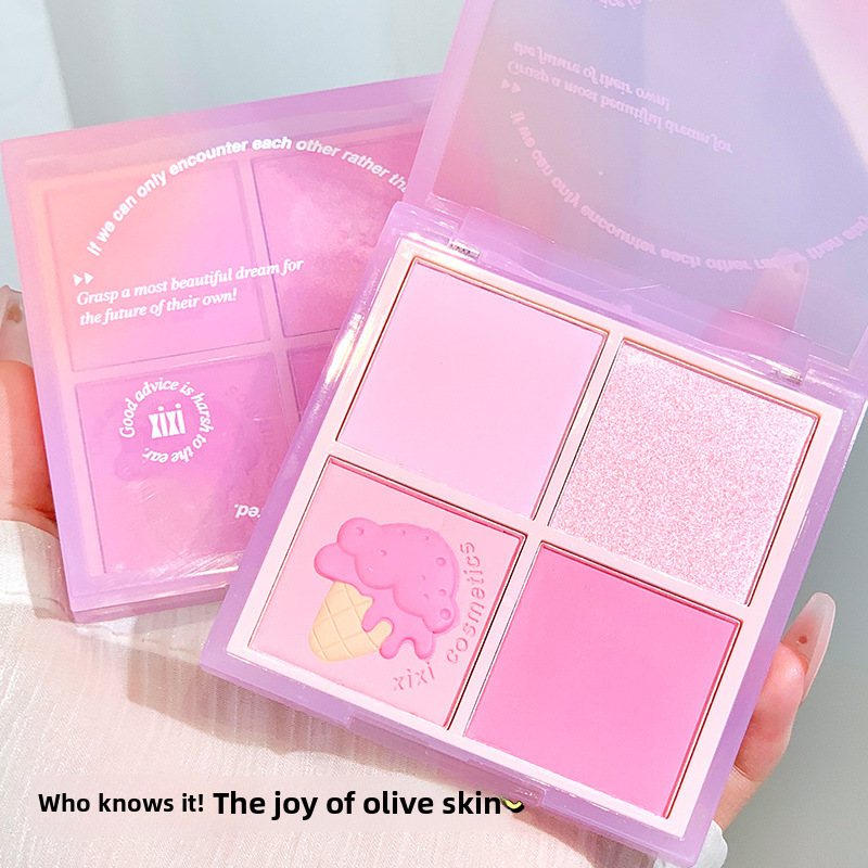 Makeup Xixi Sunset Four-Color Blush Palette for Women - Enhances Complexion, Daily Whitening, Peach Matte Contouring Blush