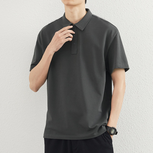 Summer Business Polo Shirt for Men, Korean Style, Solid Color, Simple Short Sleeve, Interlock Cotton Collar, Casual Half-Sleeve Top