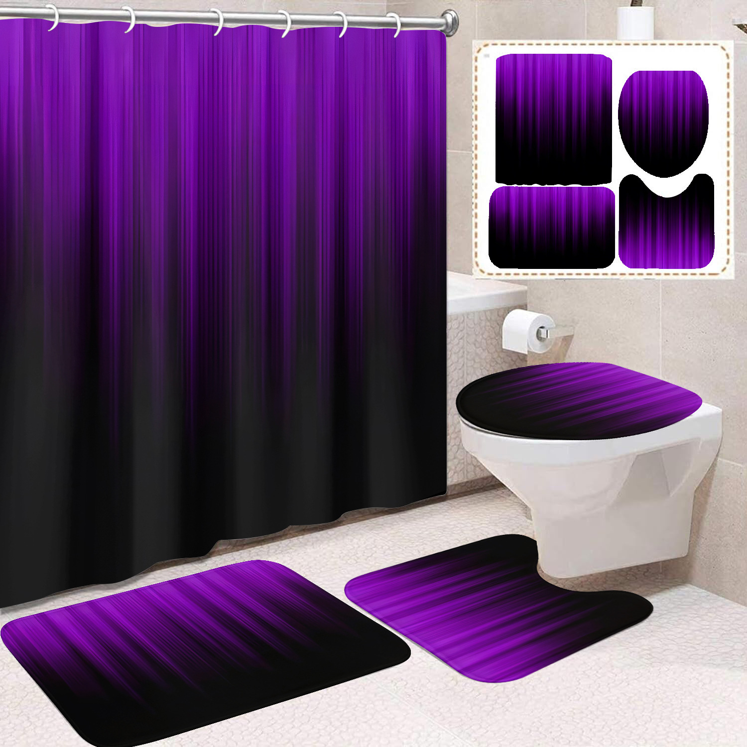 Transfronterizo Amazon cortina de ducha de color degradado cortina de baño letra patrón de mariposa cortina de ducha impermeable y a prueba de moho image 27
