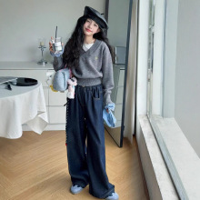 女童毛衣春秋冬洋气小学生女孩打底衫儿童套头针织拼接上衣线衫