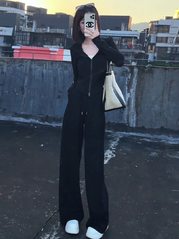 大码春秋季时尚洋气高级感显瘦两件套女连帽卫衣休闲运动套装胖mm|undefined