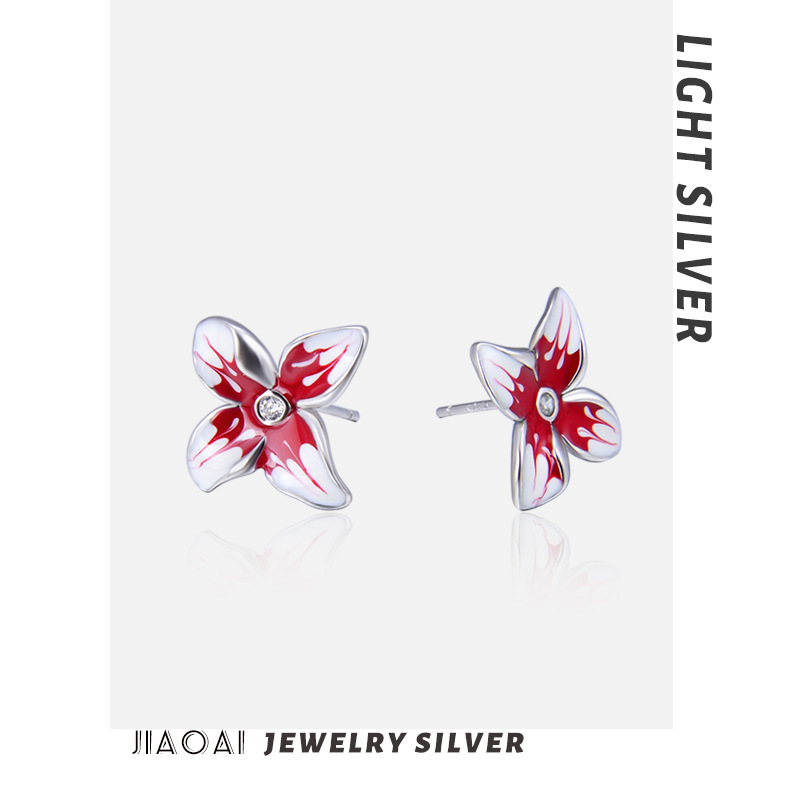 925 flores de plata esterlina pernos de orejas femeninos coreanos simplificados en estilo europeo y americano nicho de diseño personalidad pendientes temperamento orejas