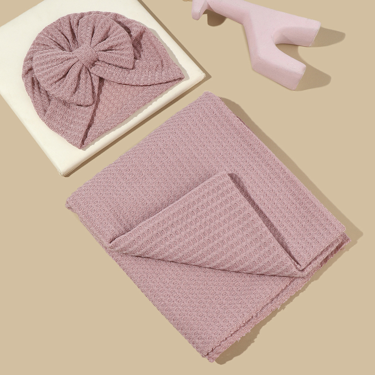 Newborn Swaddling Blanket, Baby Hat and Wrap Set, Waffle Wrap Blanket, Fetal Wrap, Wrap Towel