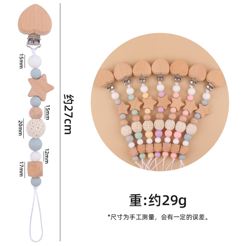 Nuevo bebé de dibujos animados melocotón corazón Haya clip calmante bebé DIY estrella mordedura chupete cadena anti-gota cadena