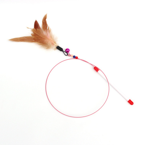 Steel wire feather cat teasing stick, cat toy fishing stick, cat feather toy, elastic cat teasing stick, cat walking toy