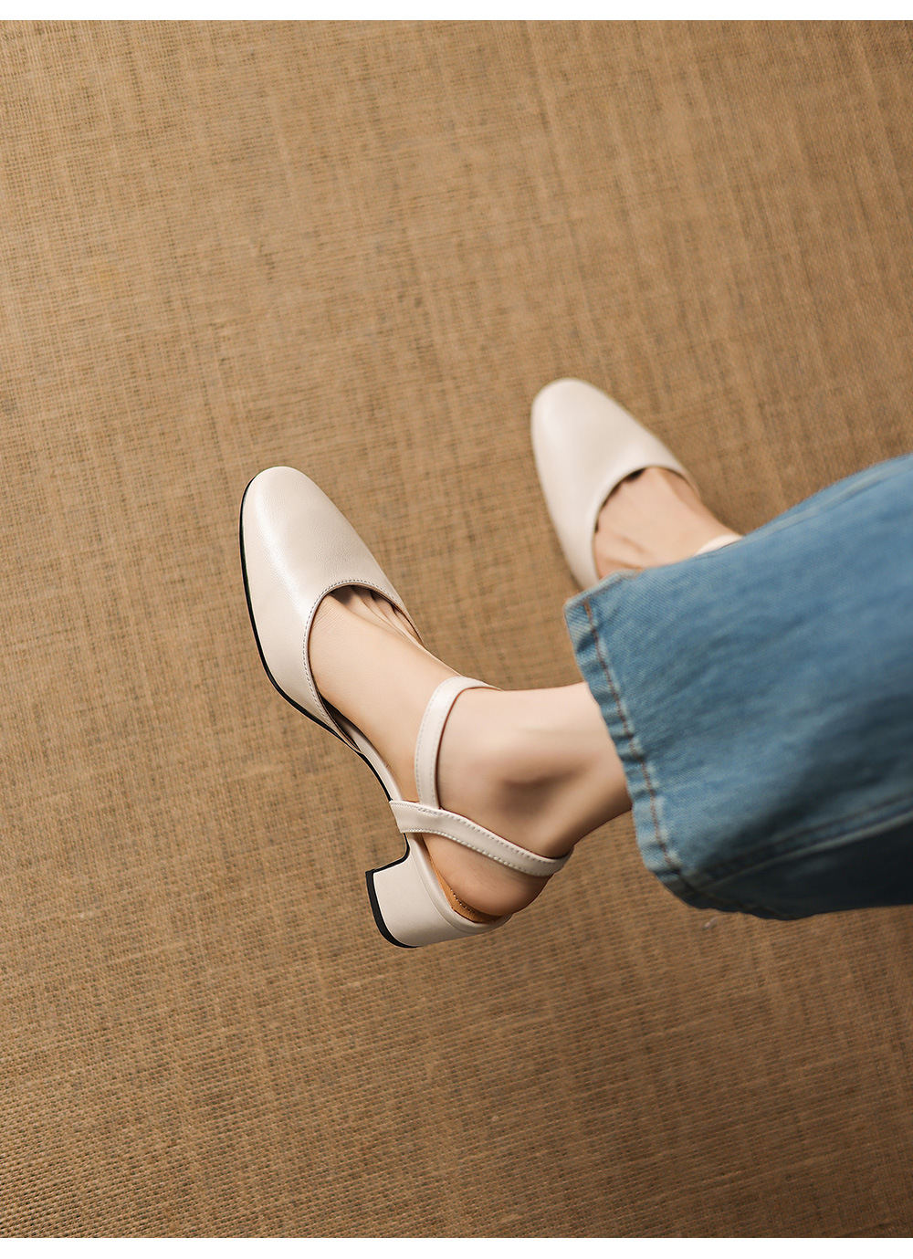 Sandal cao gót nữ quai ngang mũi kín gót 5 cm phong cách Hàn Quốc — đen chi tiết 11