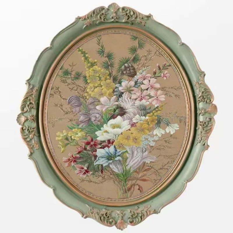 European-Style Retro Light Luxury Niche Style Carved Mirror Frame, Wall-Mountable Oval Classical Oil Painting Frame, Small Decorative Piece