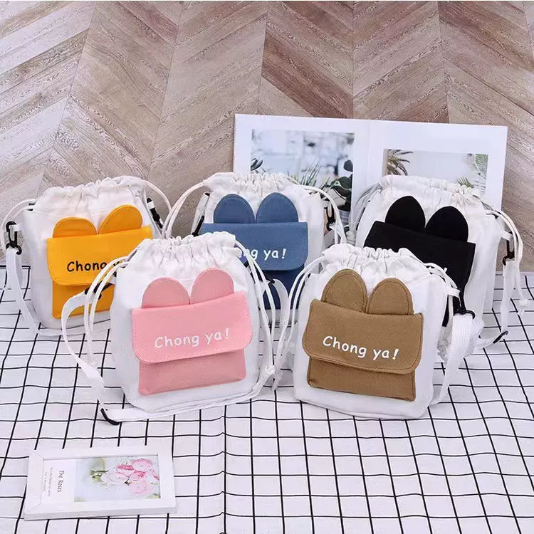 包包女水桶包秋冬ins帆布卡通可爱2022新款潮学生大容量单肩包