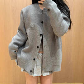 正确版25驴家秋冬新缪缪MIU家字母提花TB针织开衫毛衣外套男女款