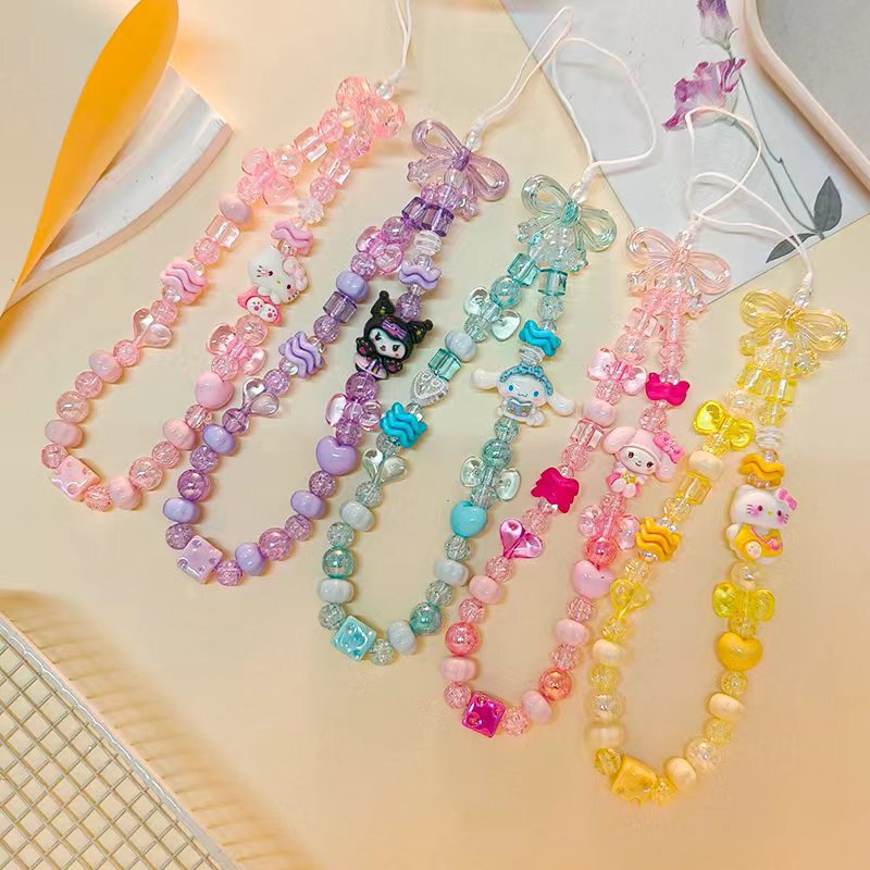 Cartoon Cute Phone Lanyard, Fresh Summer Style, Beaded Acrylic Lanyard, Sanrio Accessory Pendant
