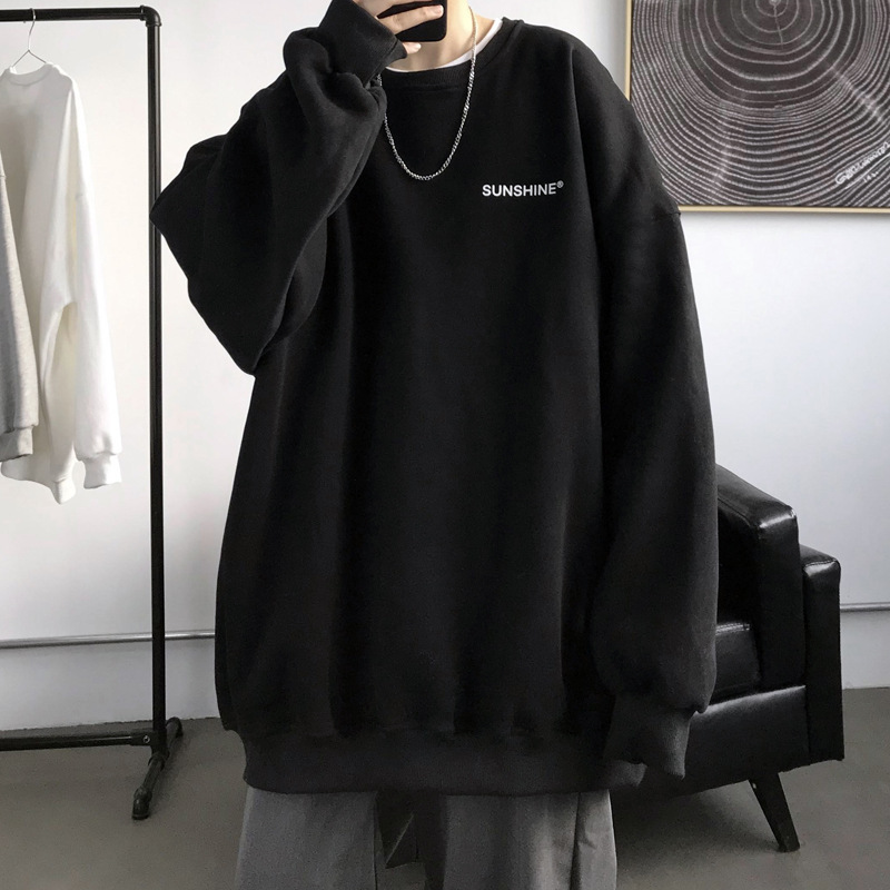 Black Sweater Men's Spring and Autumn Fashion Brand Large Size Loose Pullover Clothes Autumn Instagram Style Fashion Hong Kong Style Round Neck Jacket