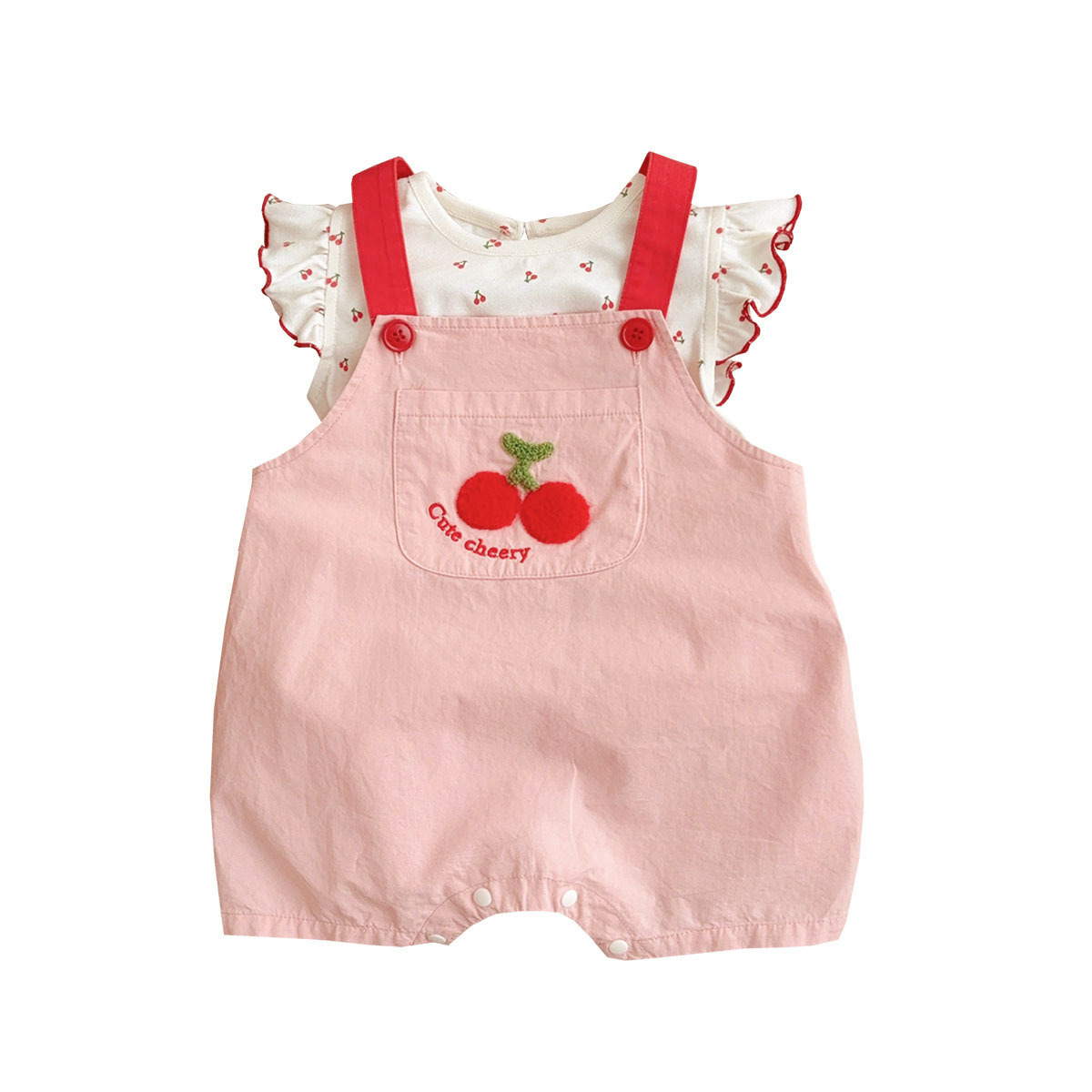 Ropa para niños Youhe 73-100 yardas, pequeño traje de estilo occidental de un mes pequeño, traje de dos piezas de mono de cereza pequeña de celebridades de Internet