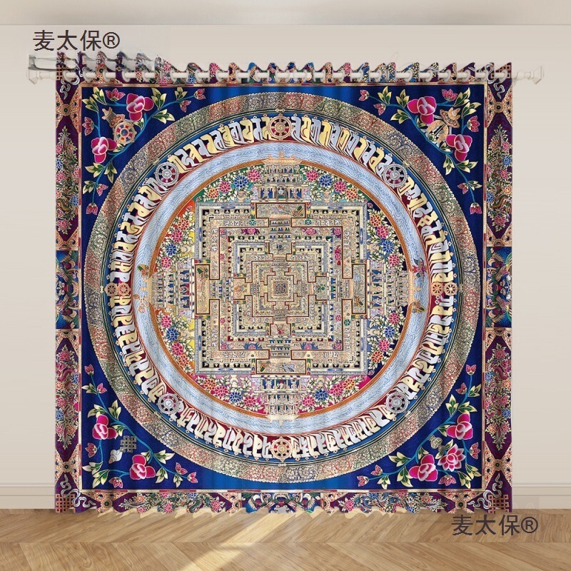 Xizang-Style Door Curtain Retro 3D Xizang Buddhist Hall Curtain Hanging Curtain Xizang Buddha Statue Temple Pattern Floor-To-Ceiling Window Wenmai Taibo