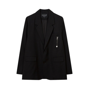 American Street Design Fashion Sense Metal Decorative Suit Jacket Men's Trendy Brand Solid Color Boys Pi Shuai Hong Kong Style Suit