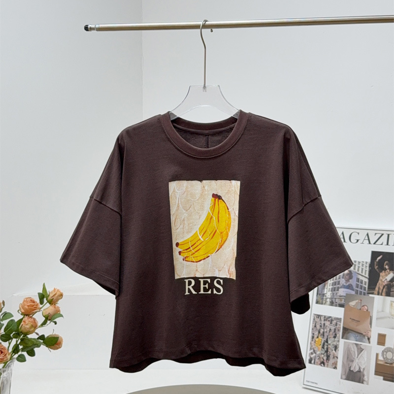 MC&25 夏新作 ドーパミンバナナプリント半袖アメリカンレトロショートコンタクト瞬間冷感コットンTシャツ|undefined