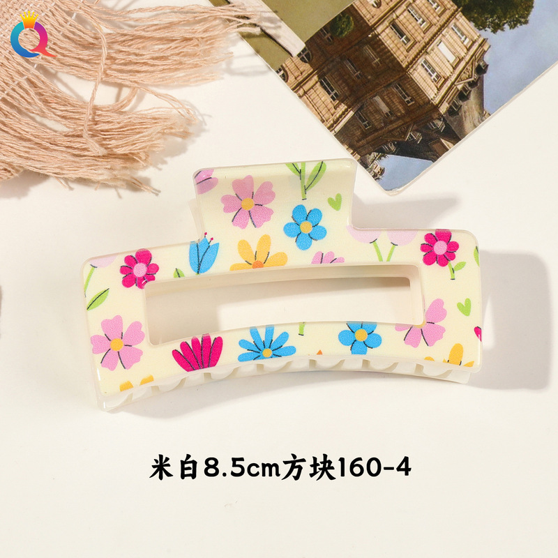 奇阅新款小清新UV印花抓夹时尚简约碎花发夹子高级感鲨鱼夹女批发|undefined