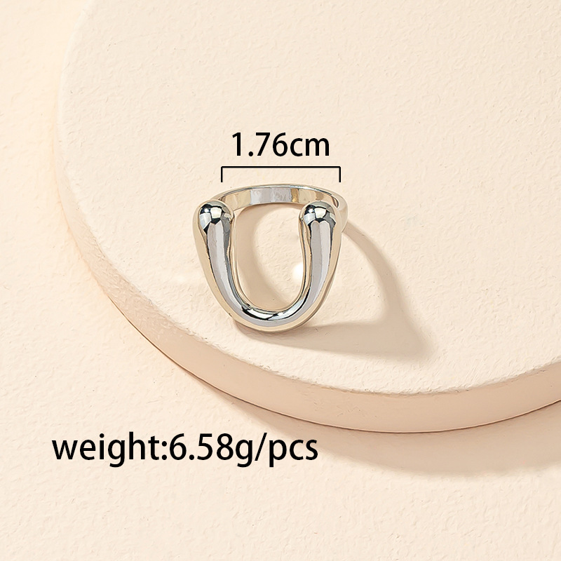 الرجعية بسيطة على شكل حرف U ذكر حلقة سبيكة الكورية زوجين خاتم الإناث display picture 1