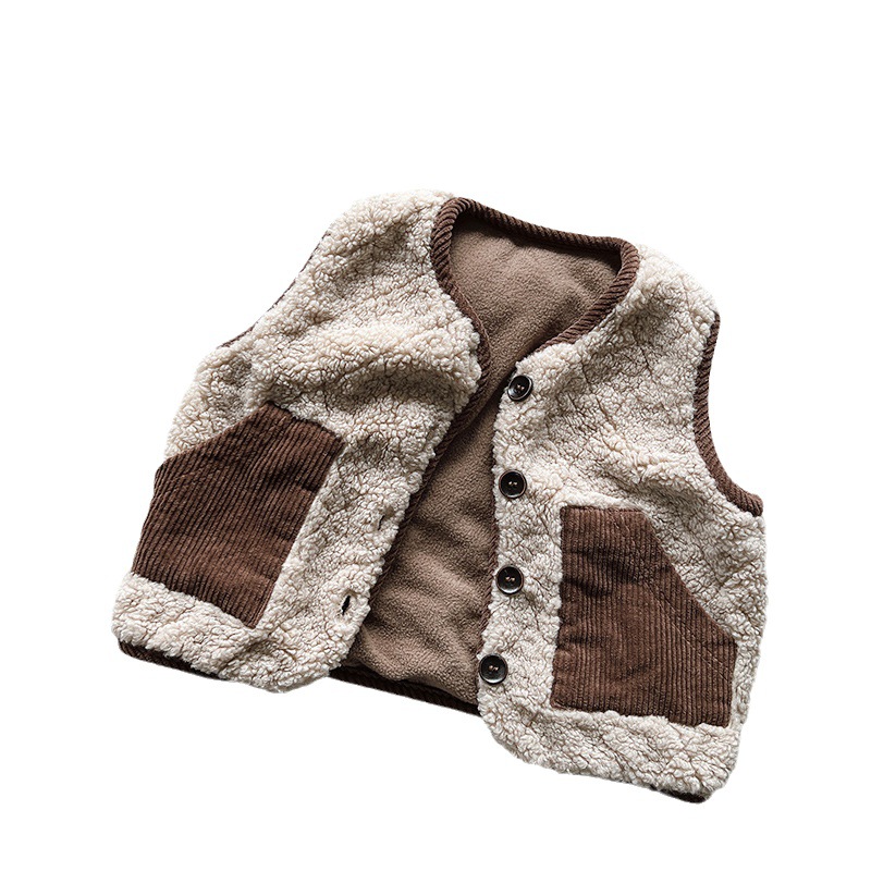 Chaleco de felpa a juego para niños invierno nuevo top para niños y niñas chaleco cálido personalizado de color de contraste de estilo japonés y coreano