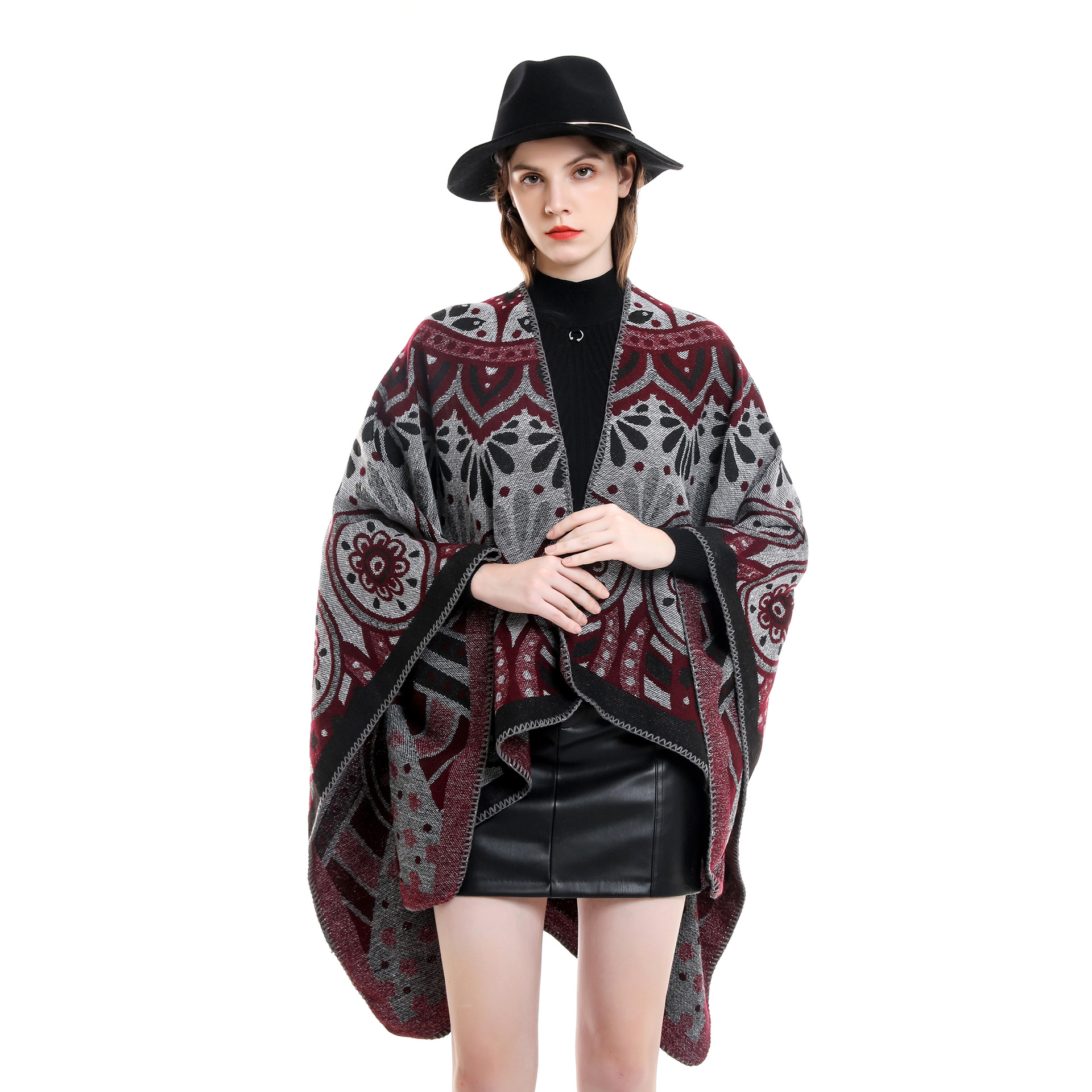 Abrigo chal mujer Otoño e Invierno moda calle Flor geométrica cardigan Otoño e Invierno capa larga Otoño e Invierno