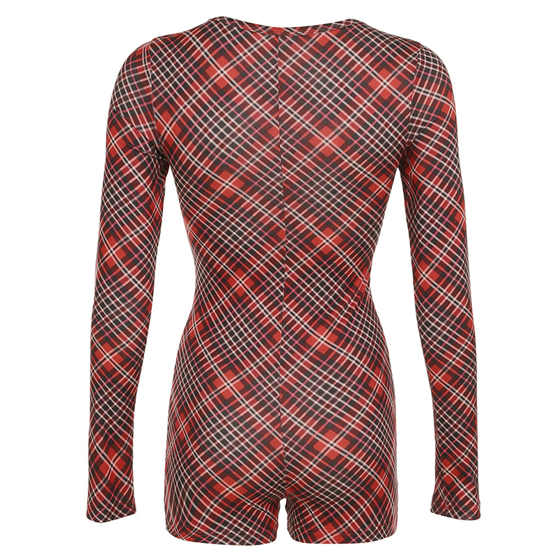 Mono navideño de manga larga con cuello en V y estampado navideño para mujer