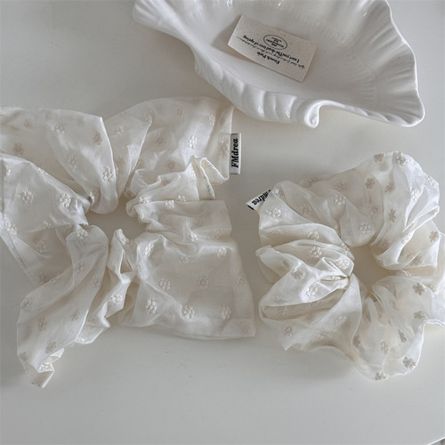 Pure Desire Milk White Embroidered Small Flower Hair Ties and Hair Rings French Elegant Square Circle Large Bow Quality Hair Accessories New Style