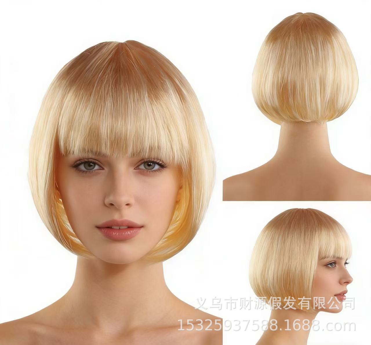 Transfronterizos sin despertar pelo corto pelucas de cabello para mujeres cubierta de cabello completo Qi Liuhai colorido BoBo cabeza de Halloween cabello al por mayor
