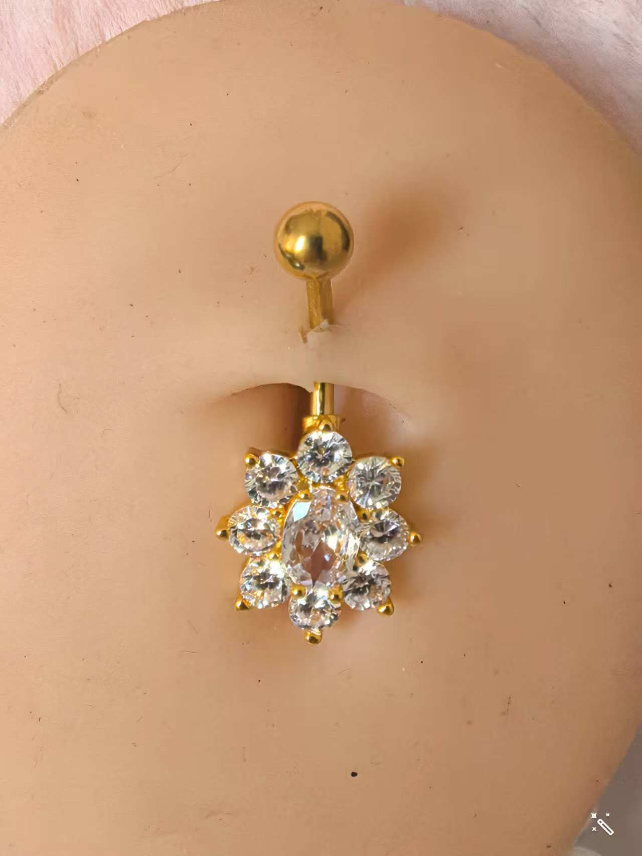 Copper Inlaid Zircon Flower Belly Button Ring Multi-Zircon Belly Nail Wholesale detail image 8