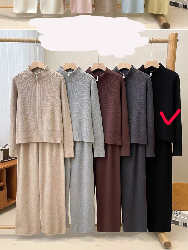 纯色慵懒风毛衣外套+针织阔腿裤两件套2025秋冬新款毛衣套装女潮|undefined