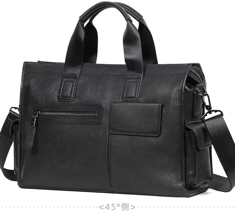 Túi xách tay nam da bò thật dung tích lớn 40×13×29 cm, đựng tài liệu và laptop 15,6 inch — Dây kéo dọc da bò màu đen, Dây kéo ngang da bò màu đen, Da cừu lớp đầu màu đen chi tiết 30