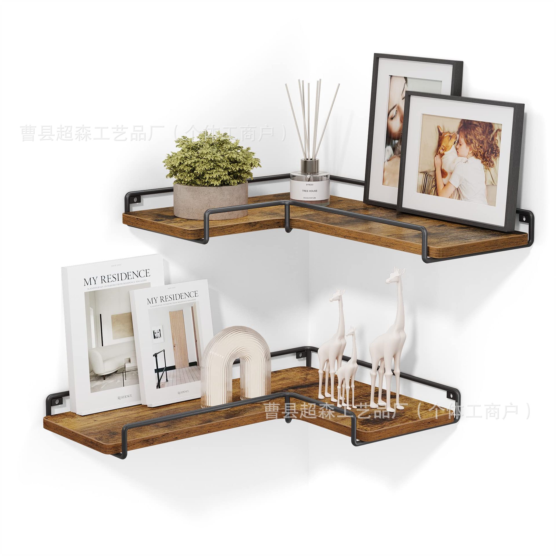 Cross-border Living Room Wooden Corner Rack Iron Corner Rack Wooden Bedroom Finishing Storage Rack Kitchen Corner Rack