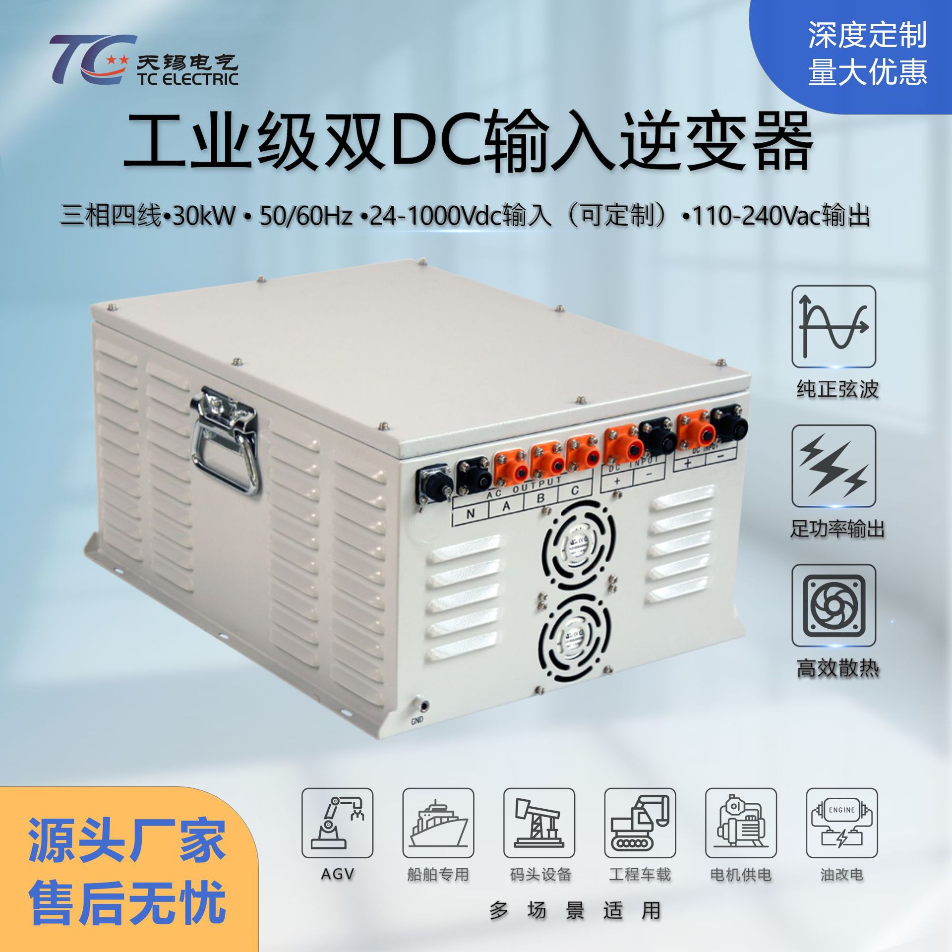 军工级30kW逆变器宽压DC24V-1000V转AC220V 耐高低温抗电磁干扰