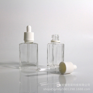 Factory Wholesale 30ml Flat Square Essence Liquid Skin Care Product Empty Bottle Anti-Theft Kids Safety Dropper Cap