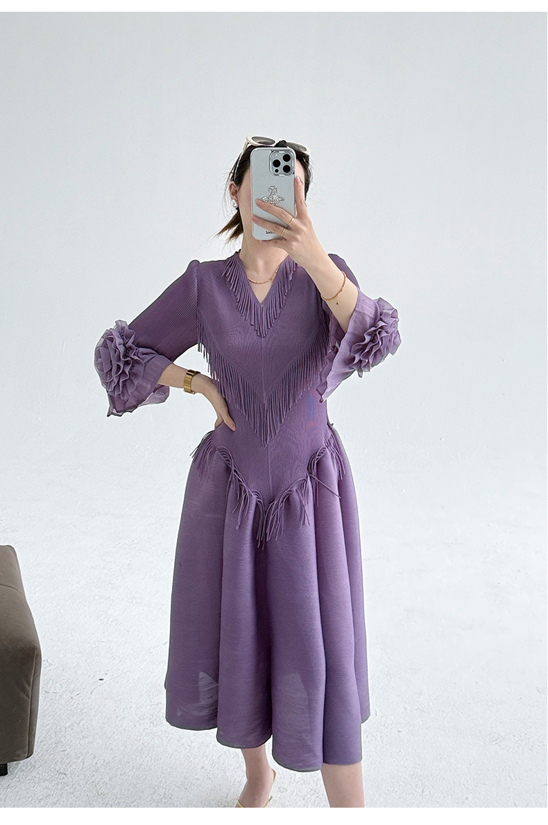 Đầm ôm body nữ thêu hoa tua rua kiểu dáng thanh lịch — Màu đen chi tiết 13