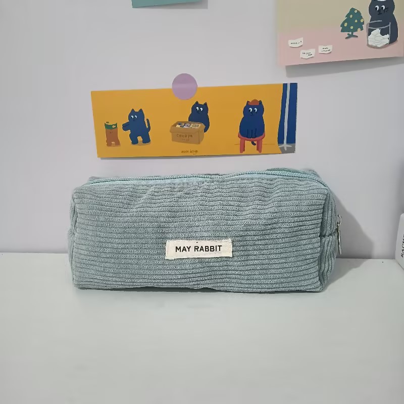 MAYO CONEJO caja de lápices de pana de color sólido artístico simple bolsa de almacenamiento de estudiantes de secundaria bolsa de papelería de gran capacidad de moda