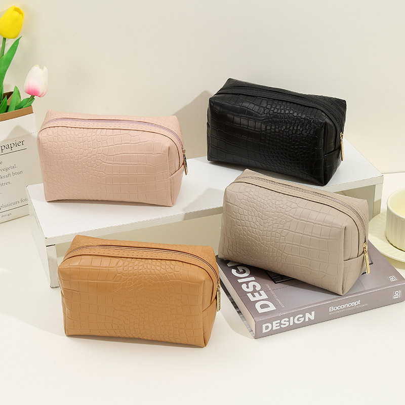 New Crocodile Pattern Storage Zipper Bag Women's Fashionable Portable Octagonal Bag Large Capacity Waterproof PU Cosmetic Bag