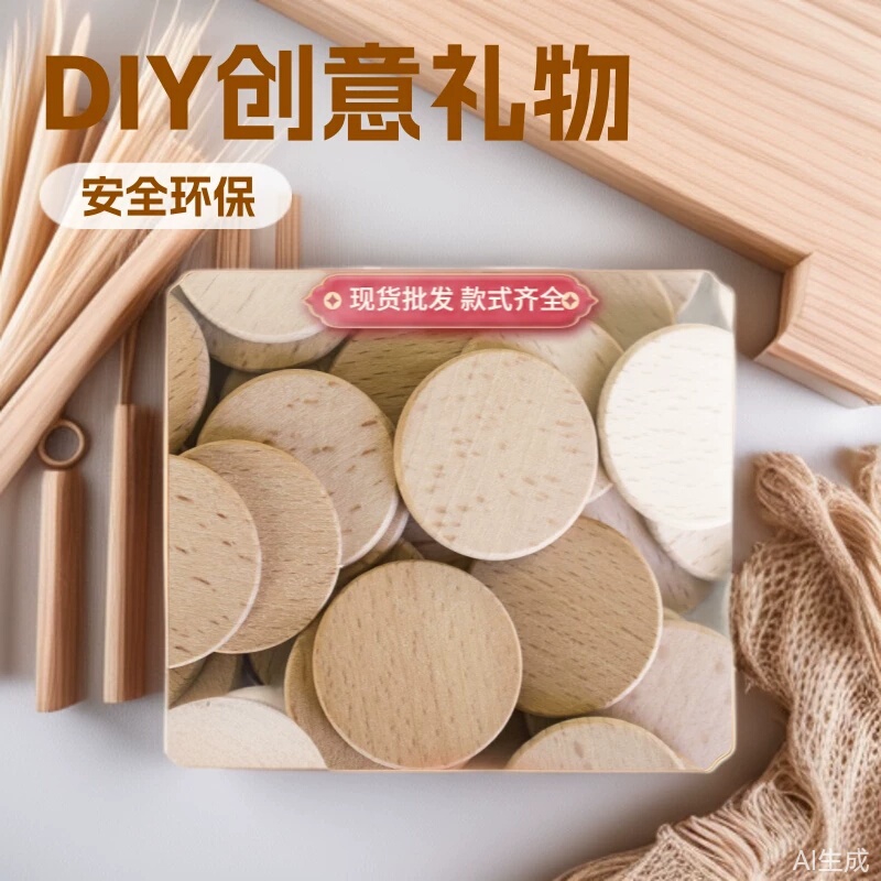 Wooden Beech Round Tags DIY Accessories for Crafts, Game Tokens, Beech Wood Tags, Wooden Round Pieces