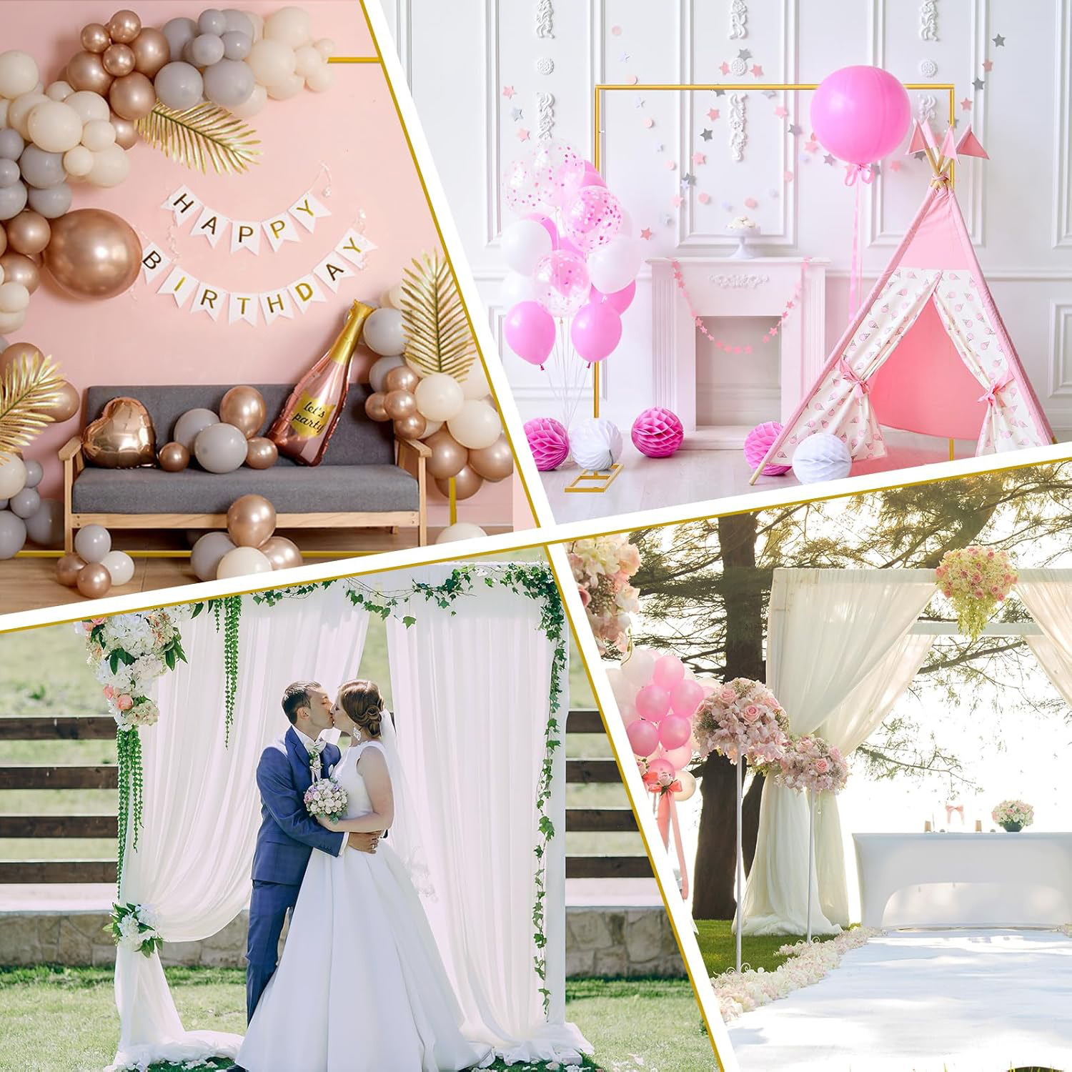 Hierro fundido de metal boda arco de soporte grande pie cuadrado ajustable globo arco marco de fondo decoración