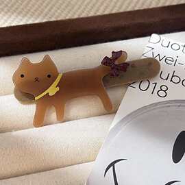 韩国东大门2025年新款猫咪蝴蝶结波点平绒鸭嘴夹刘海侧边夹女