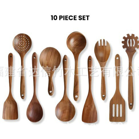 Juego de utensilios de cocina de madera de 10 piezas, juego de 5 piezas, cucharas de madera, espátulas, cucharas para sopa, espátulas de madera, herramientas de cocina, juego de utensilios de cocina, cubo de almacenamiento