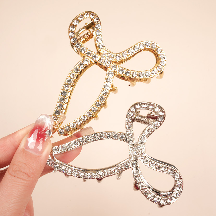 2024 Artistic Retro Rhinestone Clip ins Style Bow Headwear Shark Clip Advanced Sense Disc Hair Grab Clip