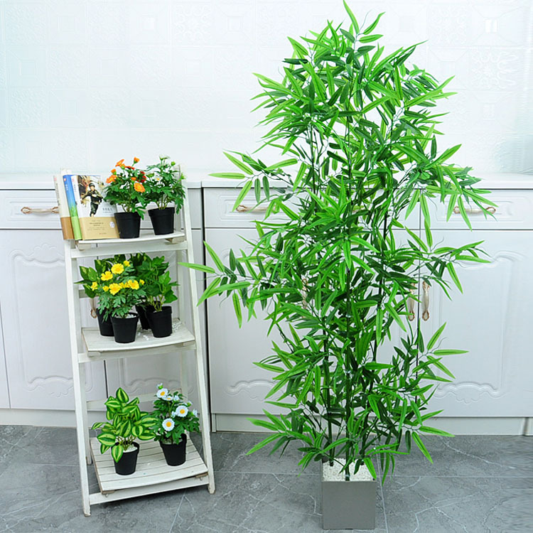 Planta de bambú artificial verde interior y exterior paisaje de plástico decorativo verde gran jardín en maceta falsa partición de bambú bonsai
