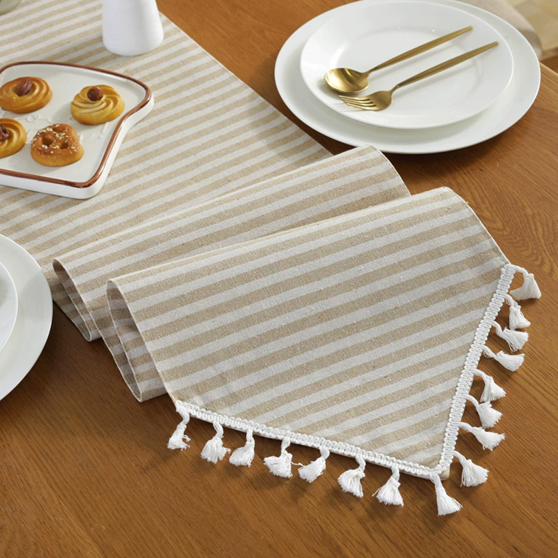 Полосатая скатерть со сборками, хлопковая и льняная ткань, американский стиль, рождественский декоративный скатерть, чайный стол