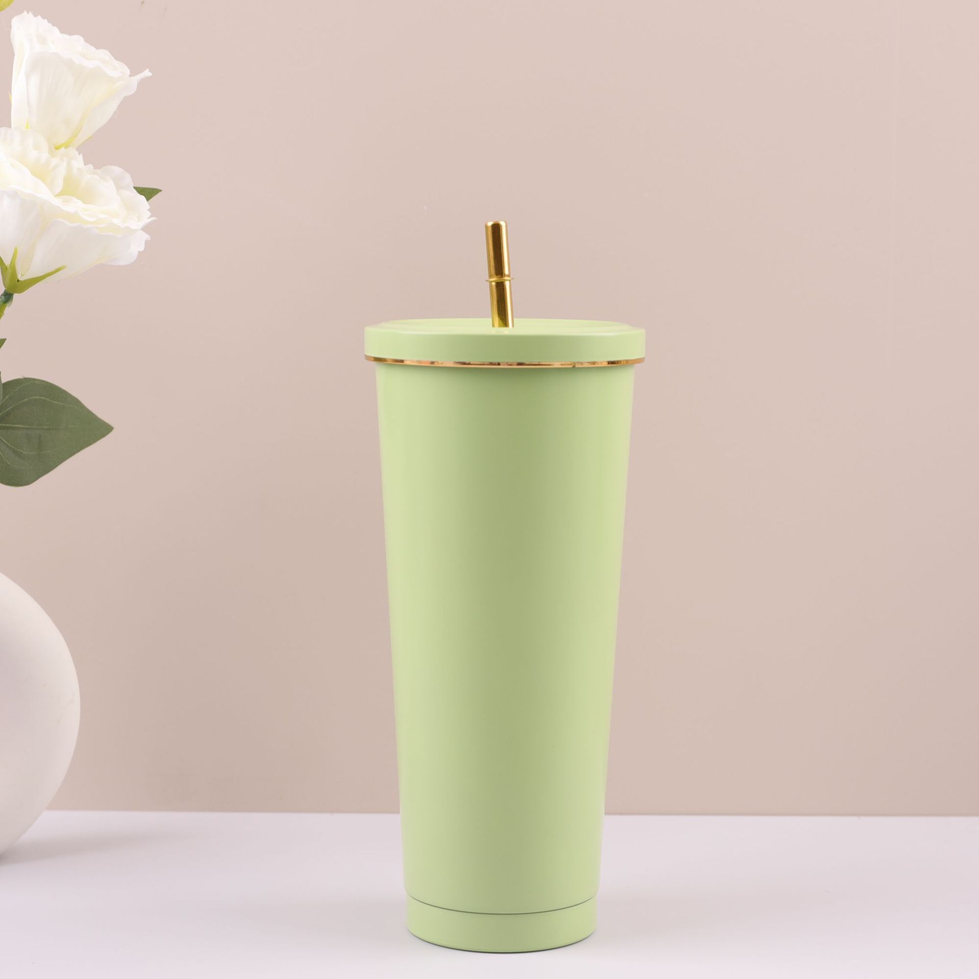 Especial transfronteriza 304 taza de café de paja de acero inoxidable taza de vacío de doble capa portátil al aire libre taza de vacío de coche frío