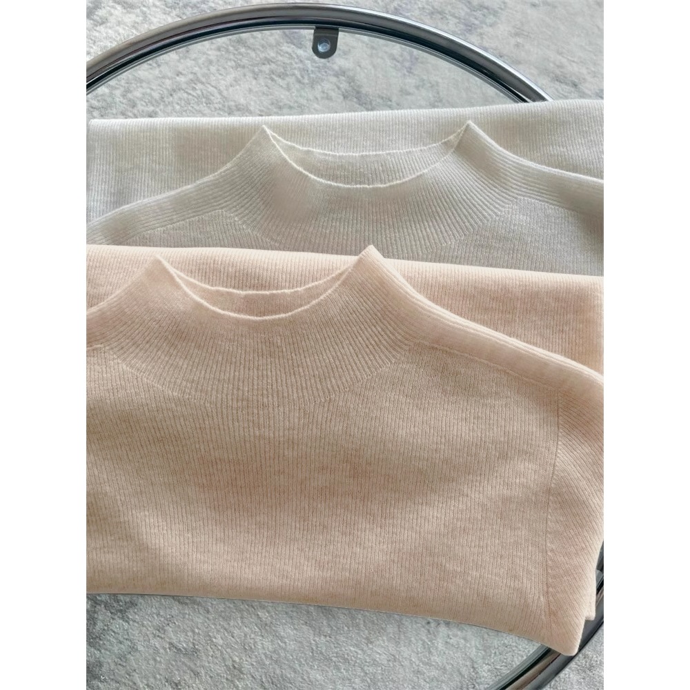 European-Style Gentle and Soft Knitted Sweater for Women, Half-High Collar Wool Base Shirt, Lazy Inner Mid-Neck Sweater