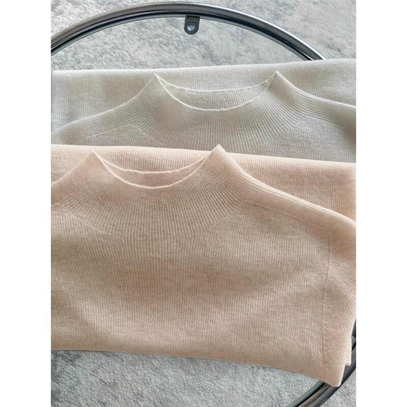 European-Style Gentle and Soft Knitted Sweater for Women, Half-High Collar Wool Base Shirt, Lazy Inner Mid-Neck Sweater