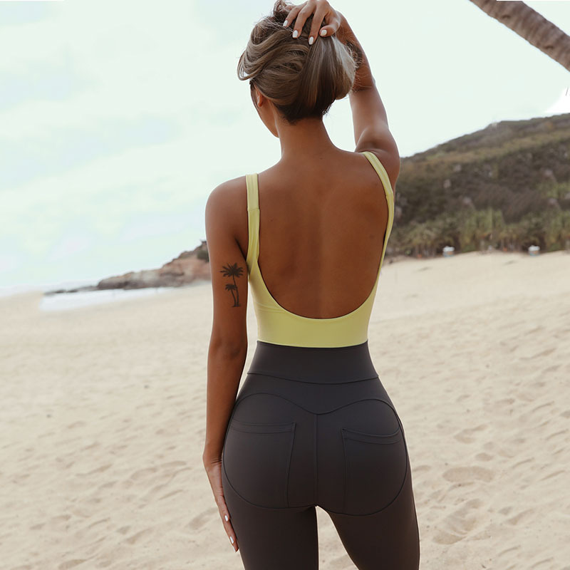 Mono de mujer de una sola pieza traje de yoga sin mangas ropa de entrenamiento correr ropa deportiva estiramiento apretado ropa de entrenamiento