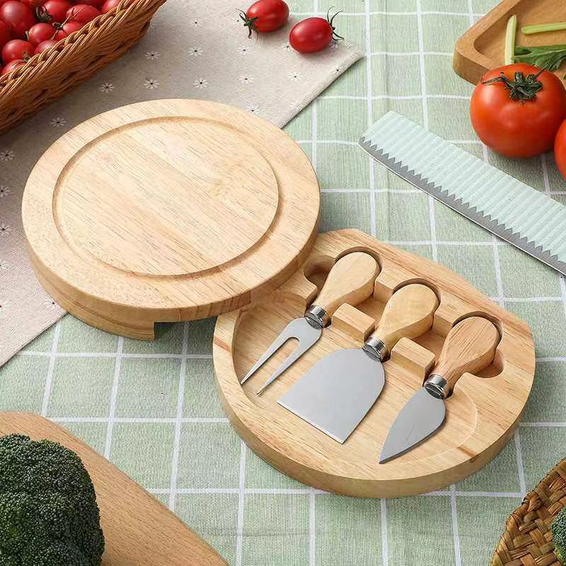Combinación de cuchillo de queso giratorio de generación transfronteriza, panel de frutas de almacenamiento doméstico, juego de tabla de cortar de queso de madera